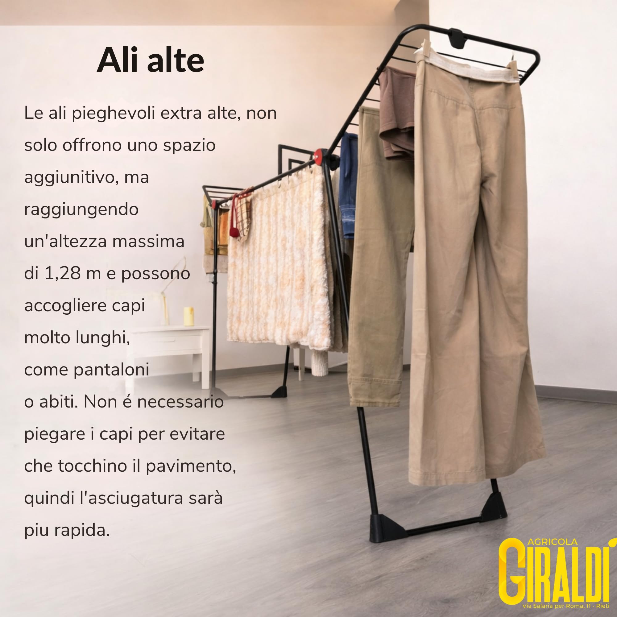 Stendino Pieghevole Infinity Flex Ultimate BLACK - Estensibile 2 metri con Ruote - 30 METRI di STENDITURA - Ali Alte per Lenzuola e Pantaloni - Stendibiancheria con Struttura in Acciaio e Alluminio