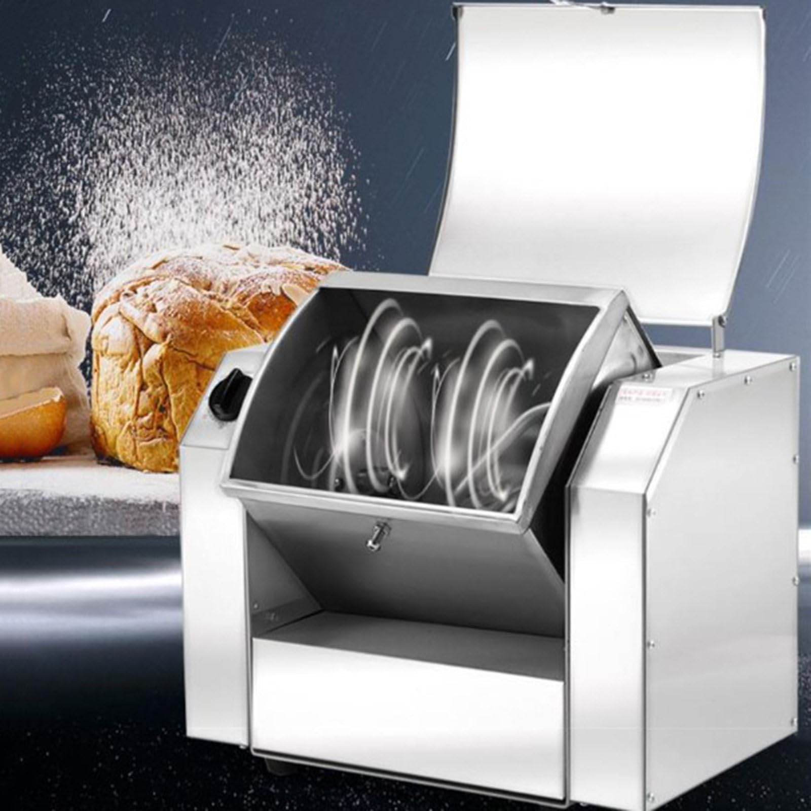 Impastatrice verticale, impastatrice elettrica con cilindro inclinabile a 90° per uso professionale in cucine industriali.