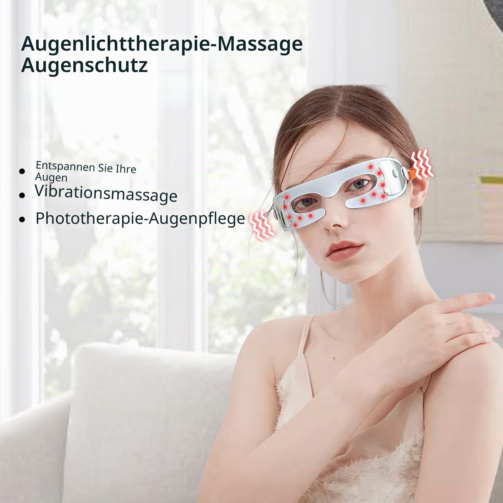 Augenmassagegerät,CEIEVER Mikrostrombrille mit 3 Massagemodi Elektrisches Augenmassagegerät Rotlicht Anti-Falten-Massagegerät für trockene Augen Schlaf