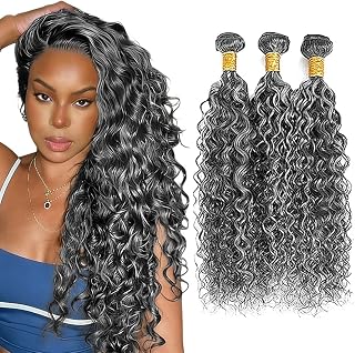 Salt And Pepper Bundles P1Bgrey Water Wave Human Hair Bundle Black And Silver 3 Bundles 16 18 20 Inch Ombre Gray Ocean Wave Bundle For Black Women 150G