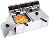 ARLIME Commercial Deep Fryer, 3400W Countertop Electric Fryers w/Basket Large Dual Tank Chicken Chips Fryer 2 x 5.8QT/5.5L w/Removable Oil Tank & Temperature Control for Restaurant Party Kitchen