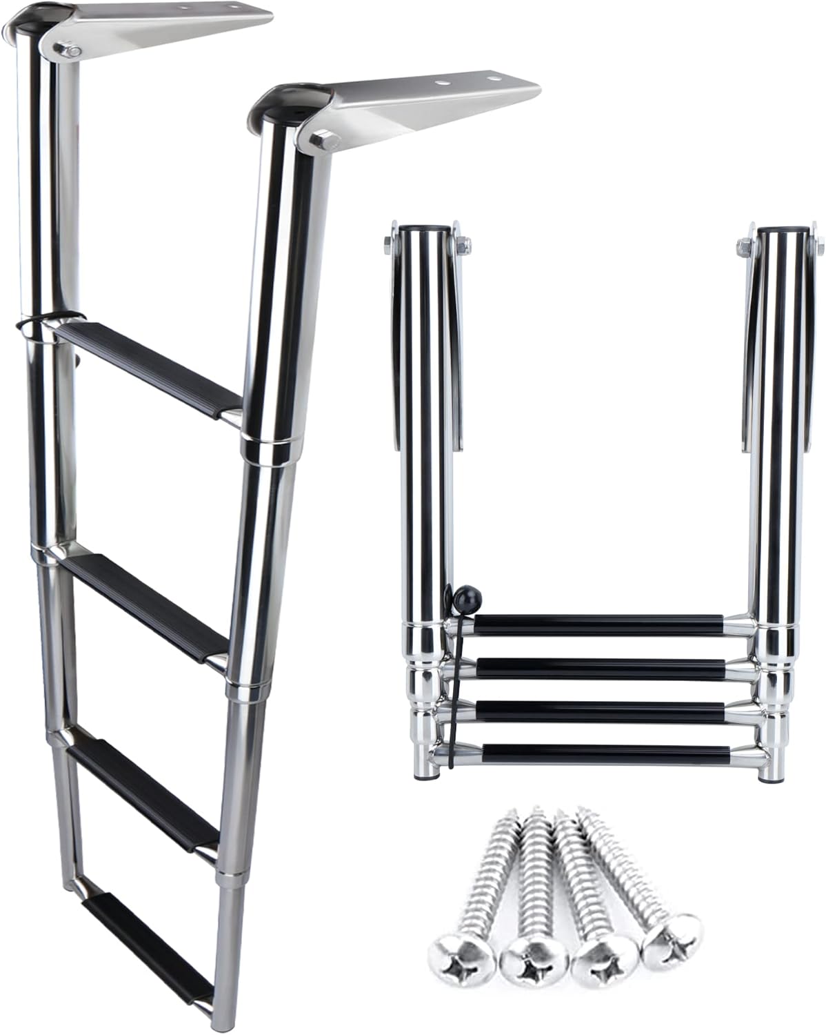 XinKunmarine 4 Step Boat Ladder,304 Stainless Steel Folding