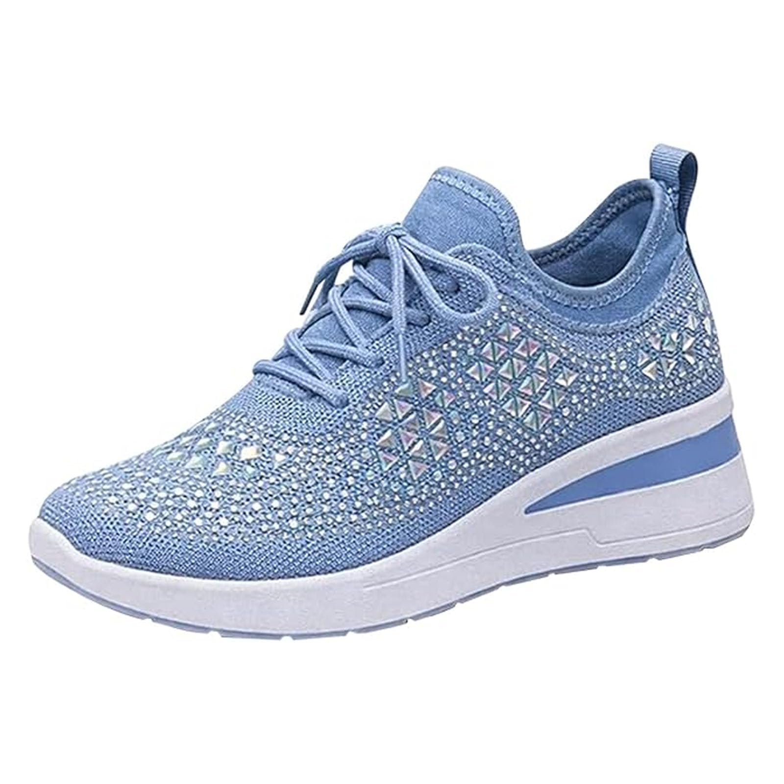 Sneakers da donna glitterate con strass traspiranti con zeppa