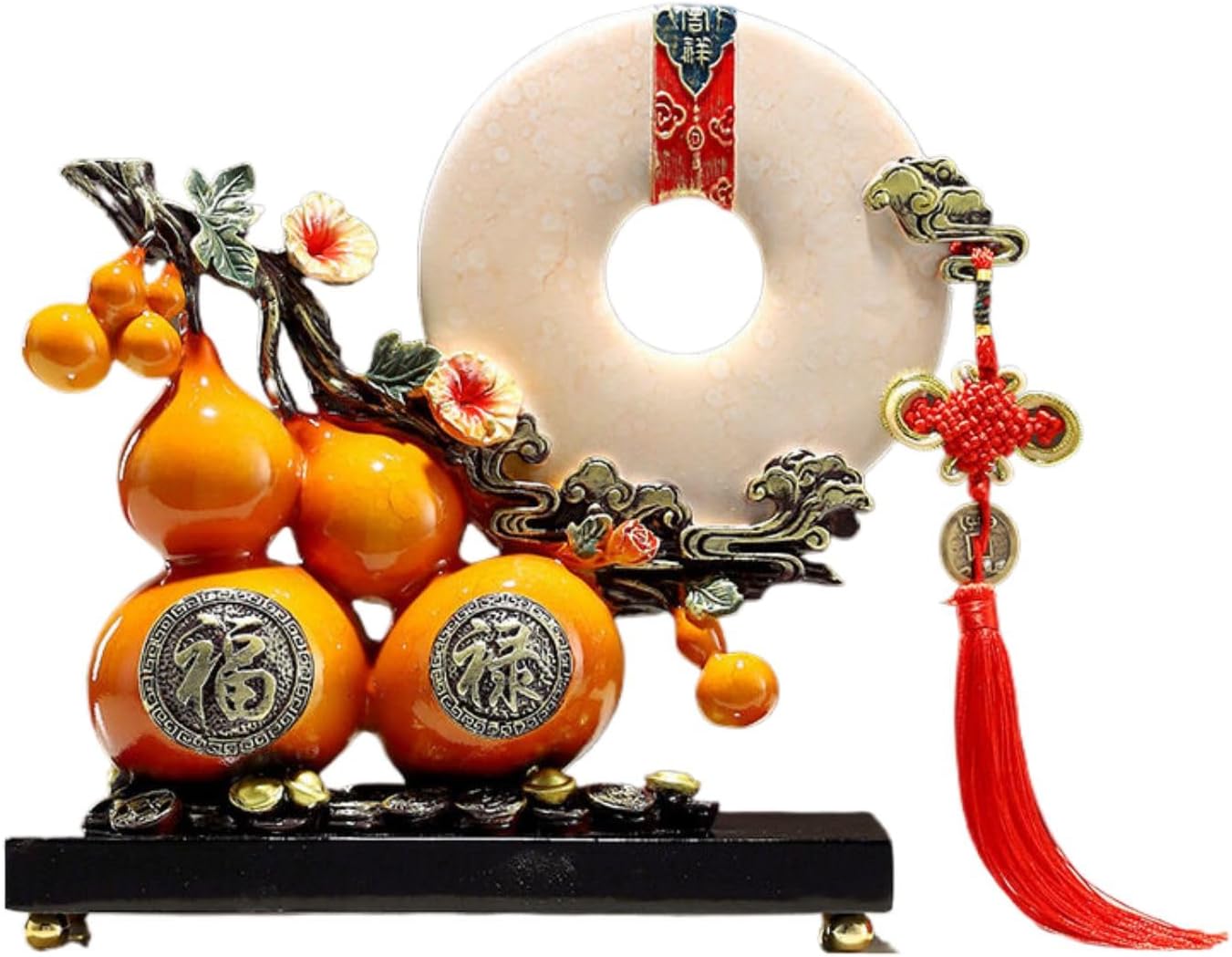 福禄平安如意葫芦 Pure Copper Gourd Retro Home Decor Tabletop 摆件 Feng Shui Figurine Home Office Decor Chinese Gifts 创意招财工艺品树脂酒柜玄关电视柜装饰 8269