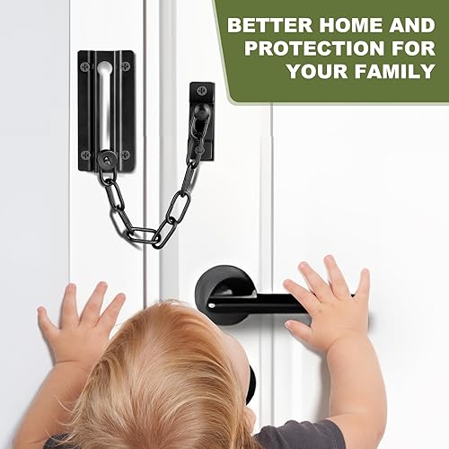 Miniatura 2 de Paquete de 2 cerraduras de cadena para puerta, color negro, cadena de seguridad para puerta interior, cerradura de puerta de cadena gruesa premium