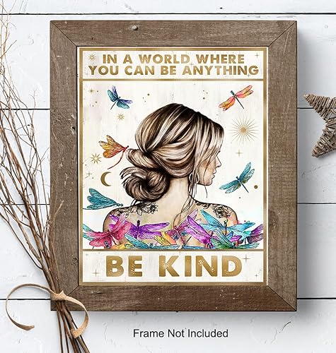 Miniatura 7 de Be Kind Wall Decor for Women - positive Affirmations Dragonfly Inspirational Wall Art - Boho-chic Motivational poster for Woman, Girl - Women's