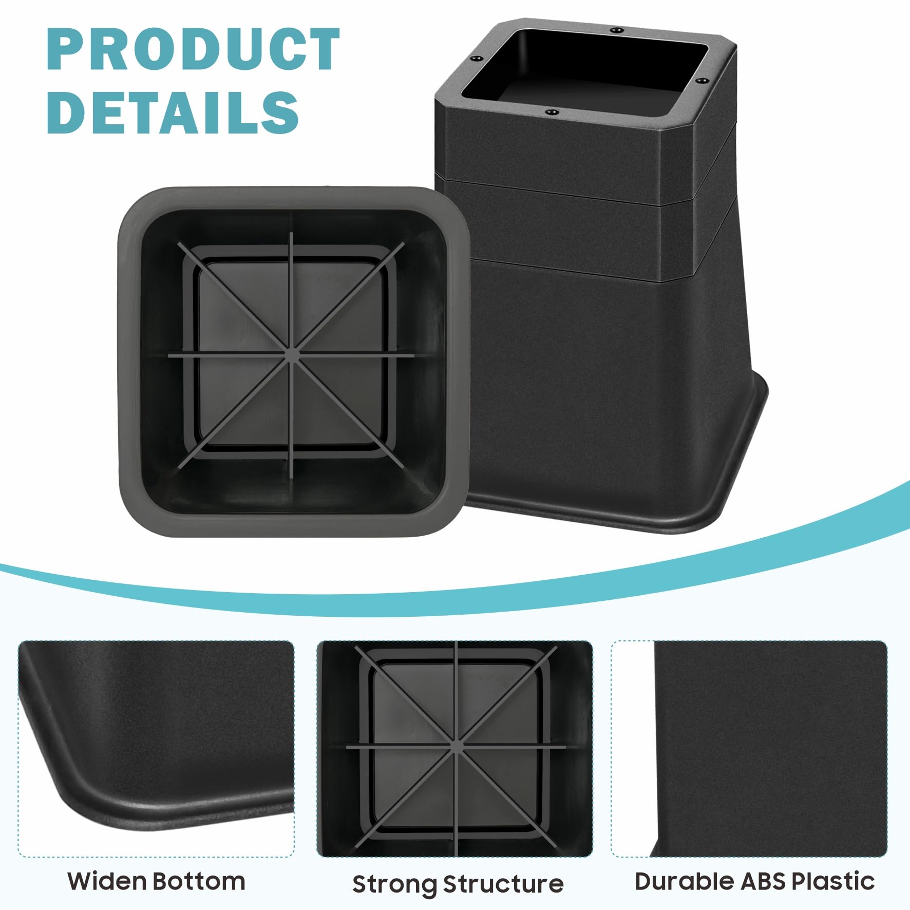 Elevadores de cama apilables de 3, 4 o 5 pulgadas, elevadores de sillas ajustables para sofás, sofás, mesas, juego de 4 unidades, color negro