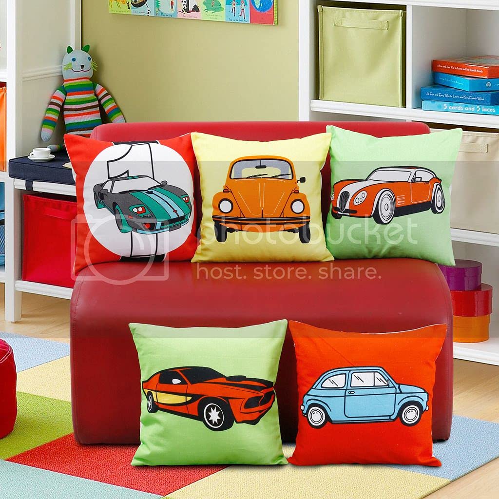 Dekor World 5 Piece Kids Cotton Printed Multicolor Crazy Car Collection Cushion Cover (Multicolor, Regular: 40x40cm or 16x16 Inch) for Living Room and Kids Room