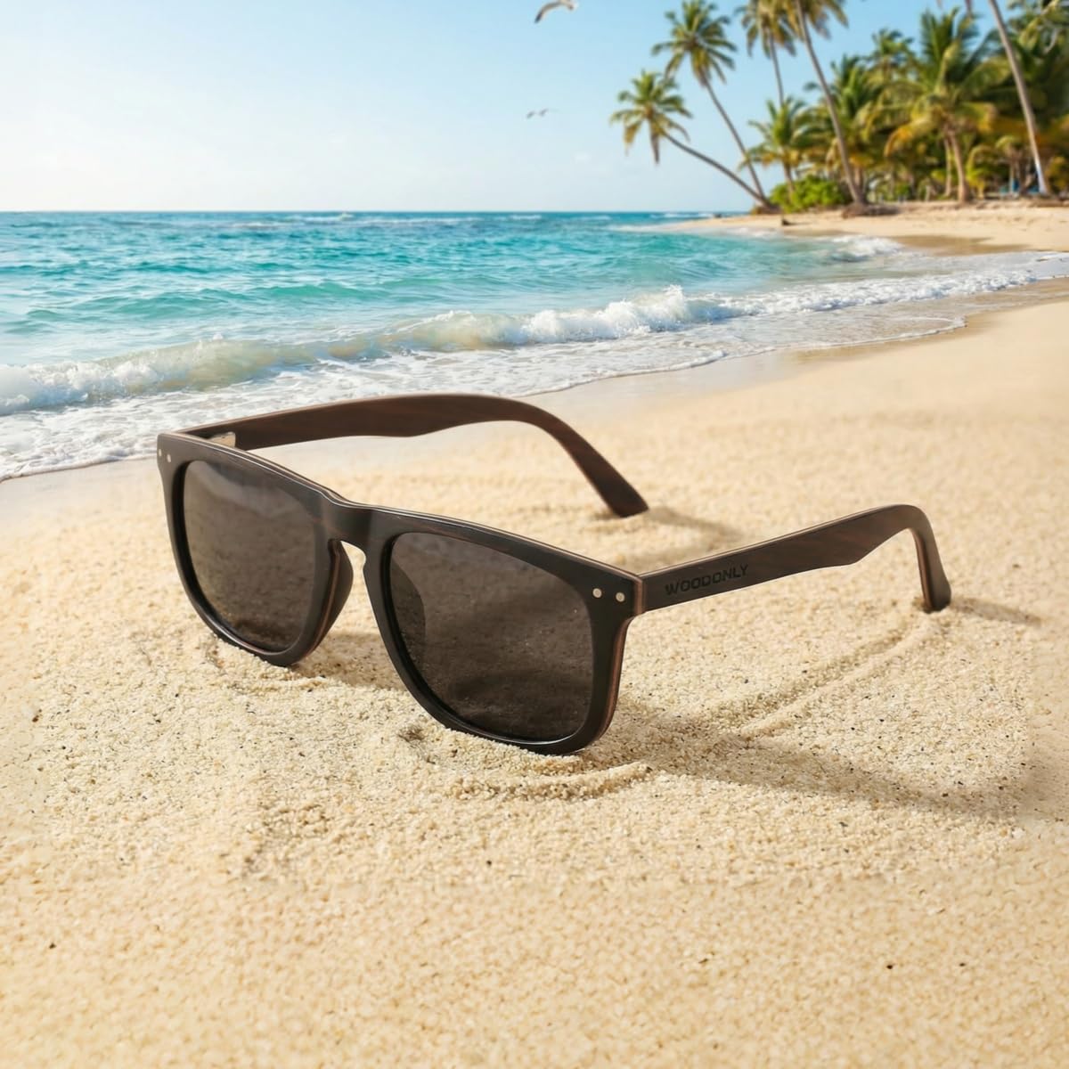 Rétro Lunettes de Soleil en Bois Polarisées - Lunettes de Soleil en Bois Moderne avec Etui en Bambou pour Hommes et Femmes Cadeaux Parfaits