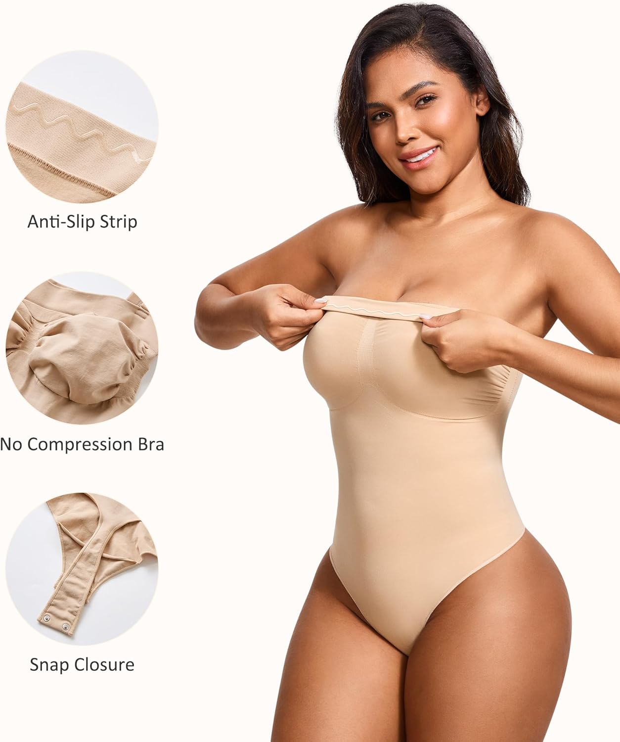 Strapless Thong Bodysuit for Women Seamless Tummy Control Shapewear Body Shaper -Removable Strap Tube Top Leotard - Image 3