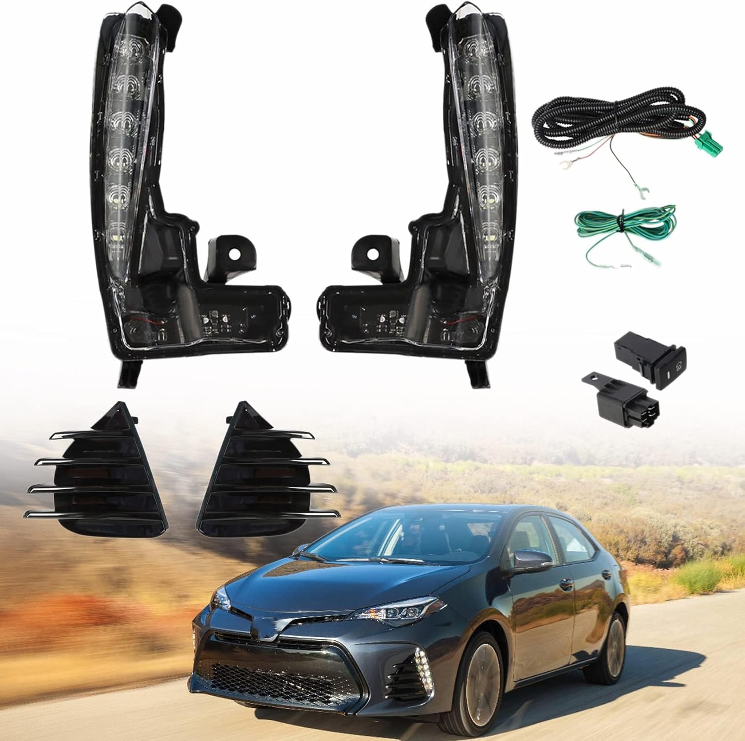 2Pcs Fog Light Assembly Daytime Running Light with Bulbs Switch Wring Kit Replacement for 2017-2019 Corolla SE XSE