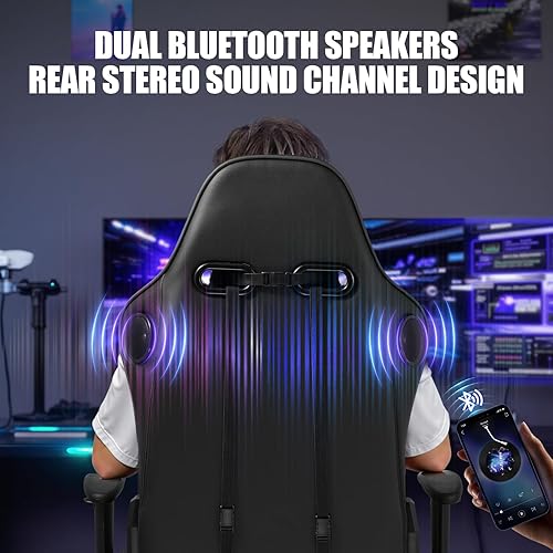 Miniatura 4 de GTPLAYER Silla de juegos con altavoces, sillas de videojuegos con reposapiés para adultos, silla reclinable ergonómica para computadora de PC (negro)