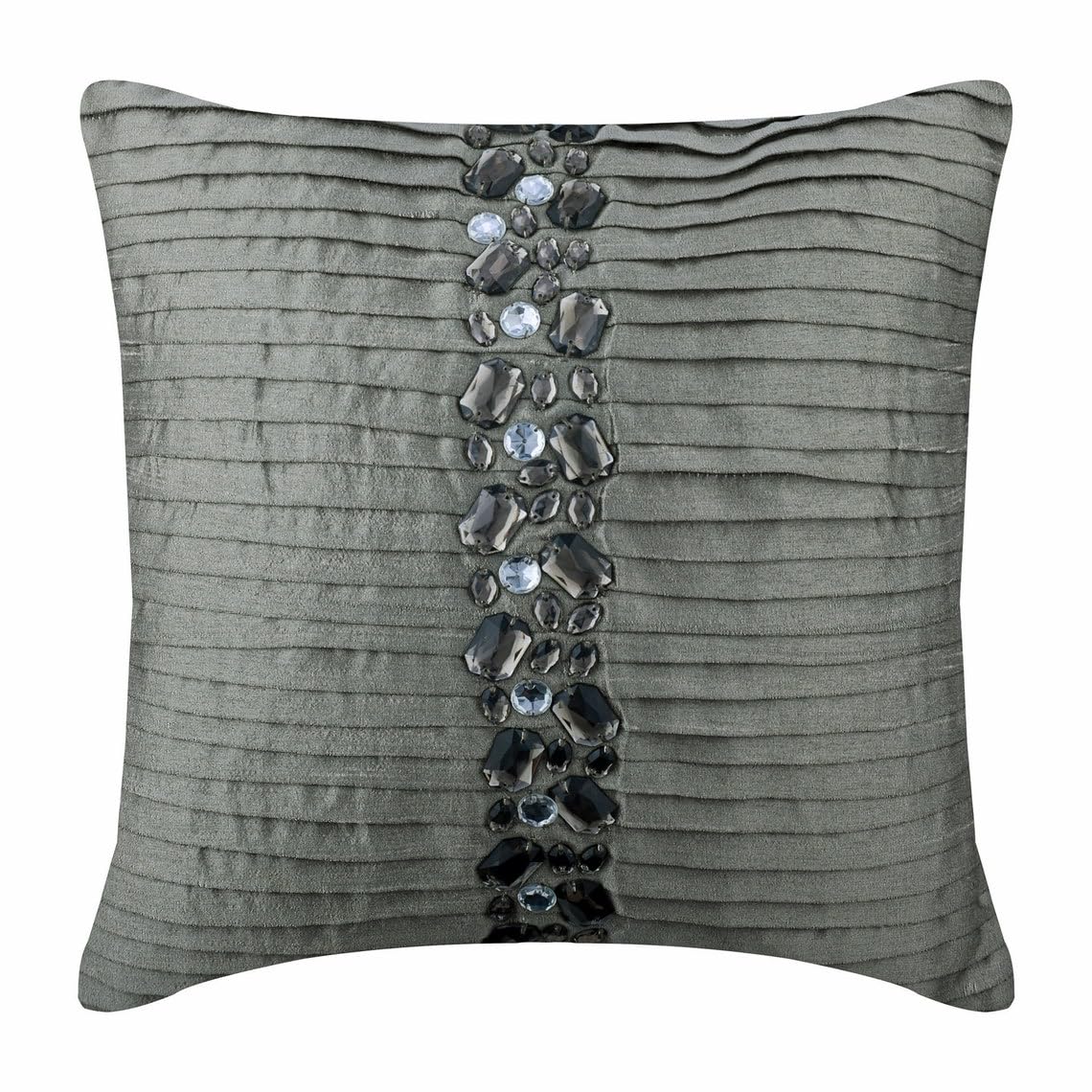 The HomeCentric Silver Decorative Cushions Cover, Pintucks and Crystals 50x50 cm (20x20 inch) Cushions Cover, Modern Decorative Cushions Cover, Silk Cushioncase, Striped - Crystal Heaven — image 1