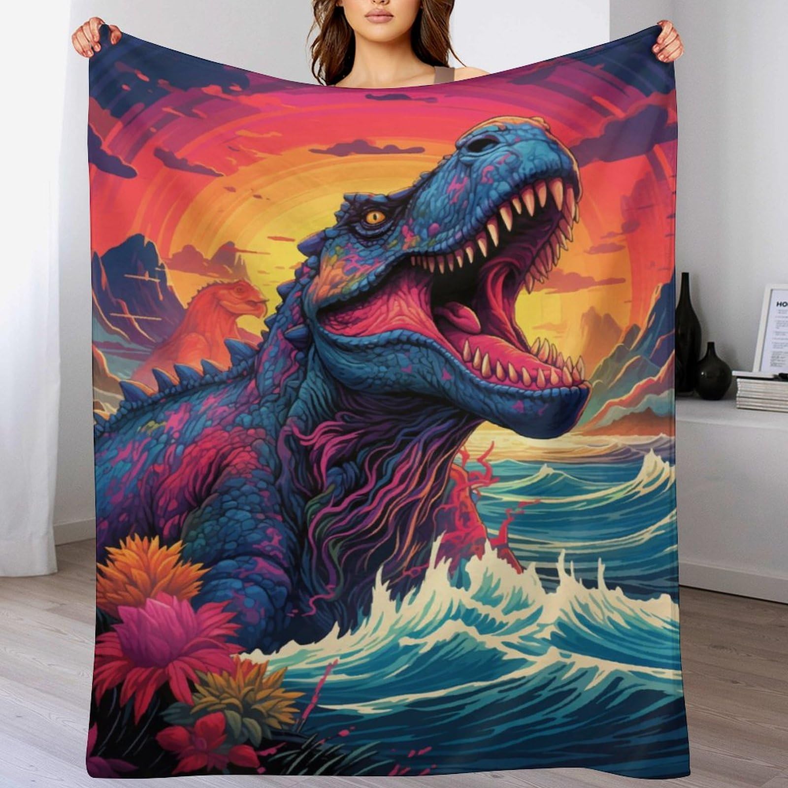 Couverture dinosaure 3D polaire flannel 130x180cm plaid lit et canapé