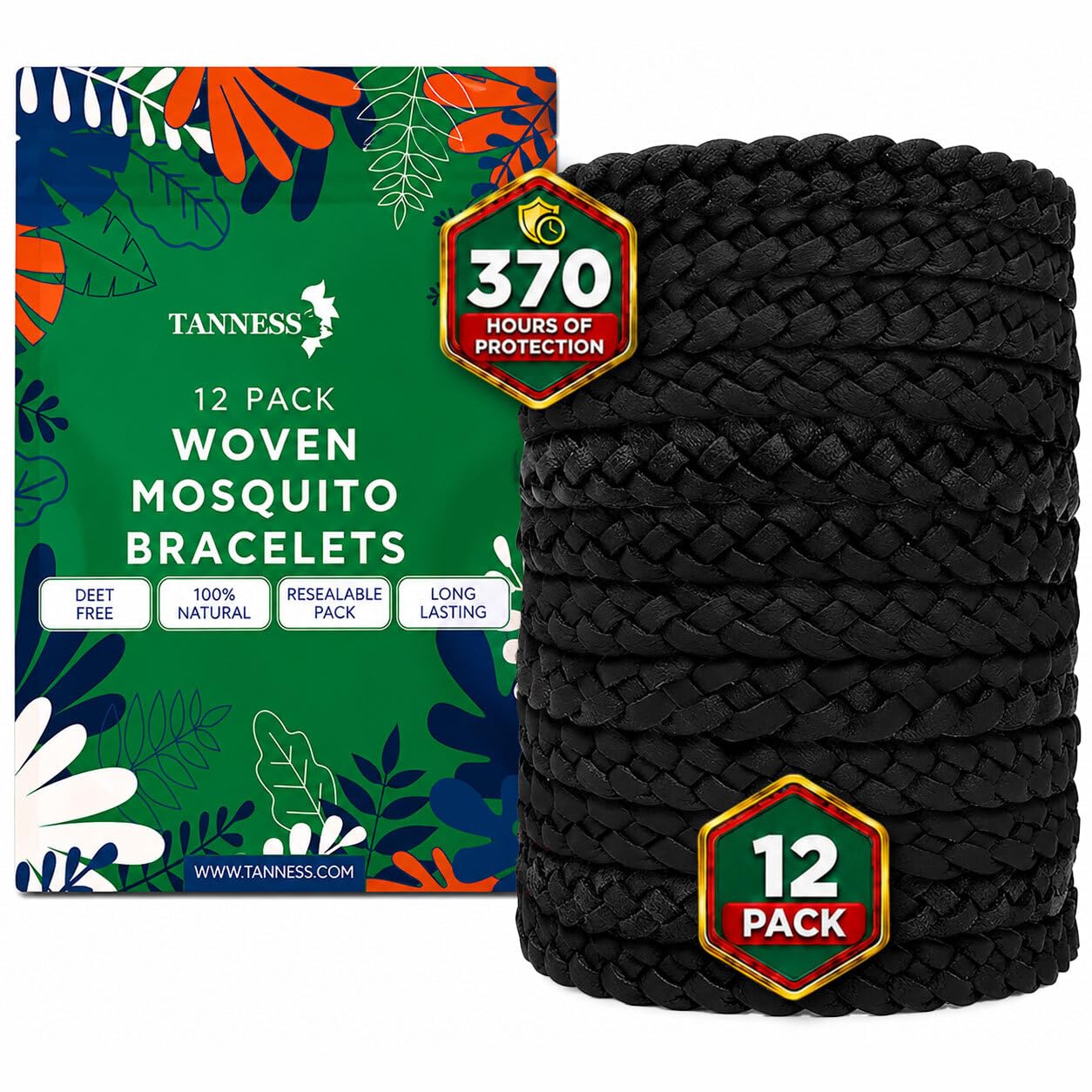Tanness 12 Pack Mosquito Repellent Bracelet - 370 Hours Protection Bands