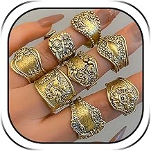 HUASAI 8Pcs Spoon Ring Set for Women Vintage Spoon Rings Chunky Boho Rings Gold Western Jewelry Stackable Rings for Women