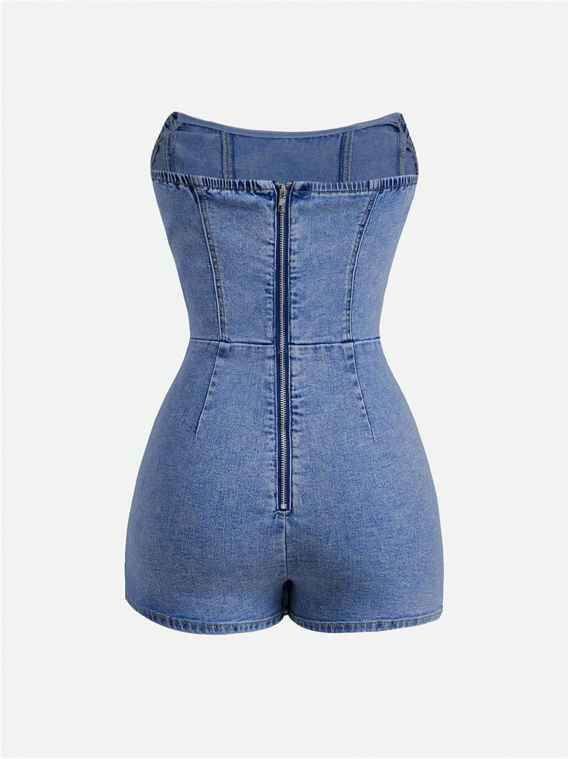SOLY HUX Women's Y2k Tube Top Denim Romper Wrap Strapless Bodycon Short Jumpsuits - Image 2