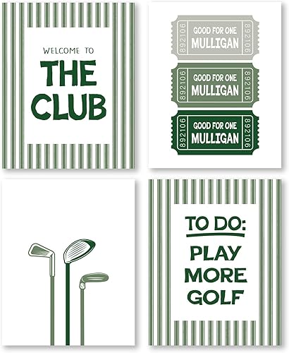 Miniatura 9 de Pleonox Juego de 4 impresiones artísticas de pared a rayas grises de 8 x 10 pulgadas, juego de 4, decoración de guardería deportiva, carrito de golf