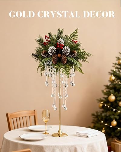 Miniatura 9 de 12 centros de mesa altos de cristal dorado para mesas, soporte de flores de 29.53 pulgadas de alto para bodas con jarrones de cristal dorado para