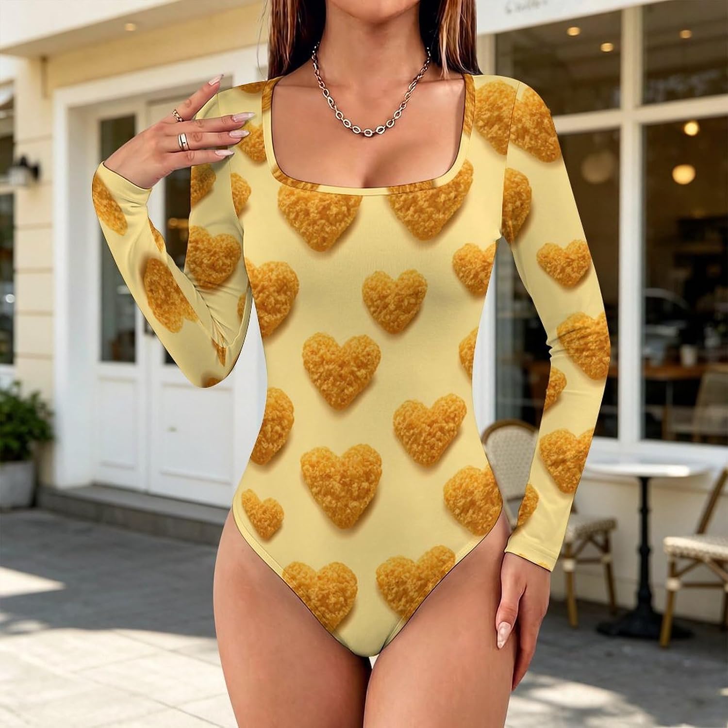 Chicken Nuggets Fried Heart Women's Bodysuits Long Sleeve Top 5XL