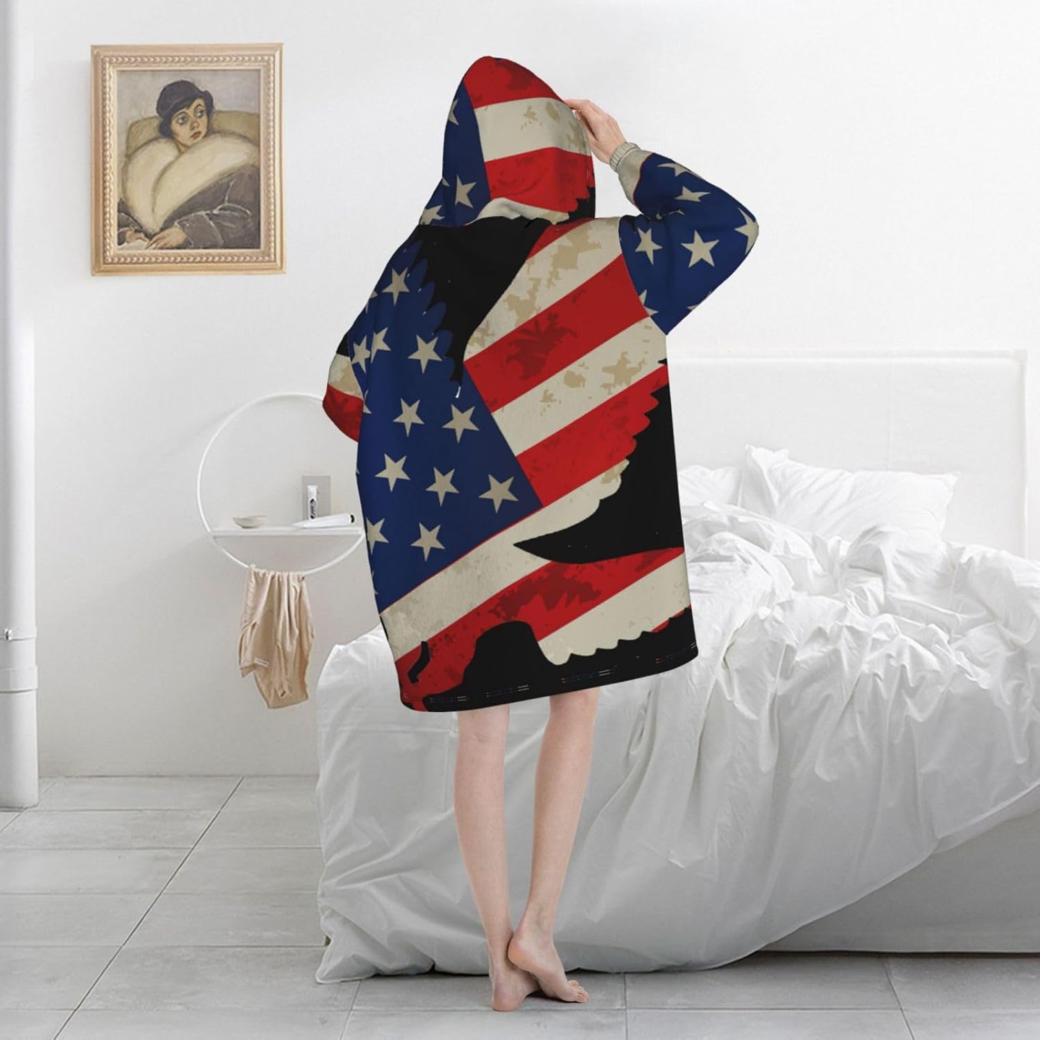 American Eagle And Flagprint Oversized Hoodie Blanket, Super Soft Warm Comfortable Hoodie, Wearable Blanket Adult
