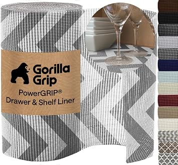 GORILLA GRIP powerGRIP Drawer Shelf and Cabinet Liner, 12"x10, Gray White