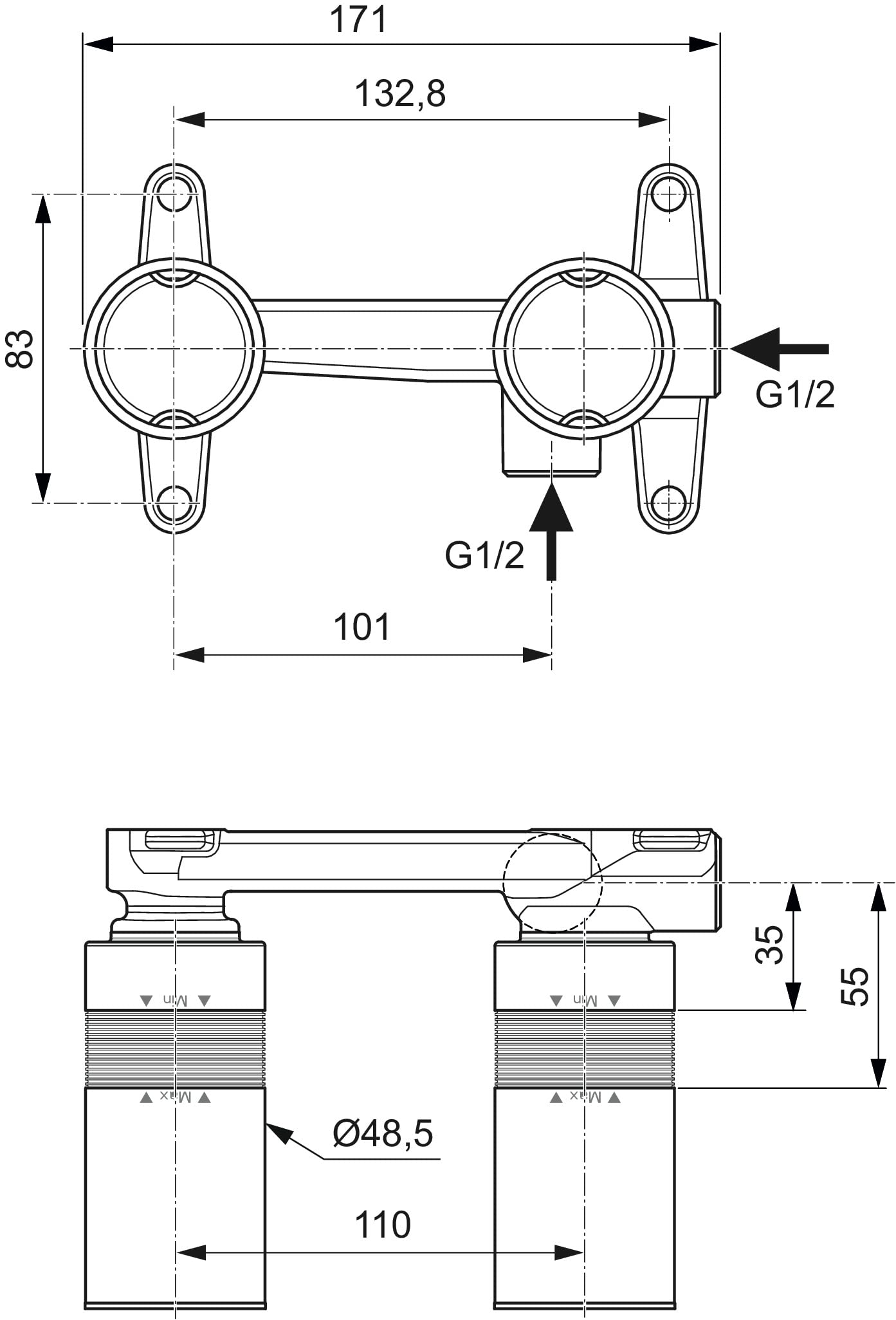 Ideal Standard - Multi Suite, Corpo ad incasso per installazioni miscelatori a parete, Neutro