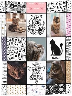 Funnylife Custom Pet Cat Memorial Gifts - in Loving Memory of Loss Cat Personalized Blanket with Cat Photos and Name - Cat Sympathy Remembrance Gift for Kids and Grieving Pet Owner