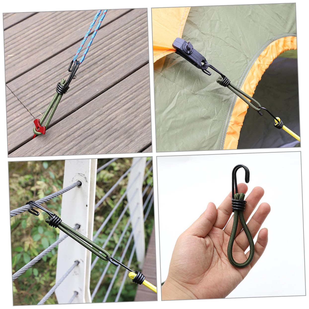 Abaodam Zeltzubehör Zeltheringe Zelt J Befestigung Camping Zeltplane Zelthaken Bungee Seile Mit Haken Kit Elastische Zeltklammern Zelte Schlafseil Outdoor Camper Gummi Oliv