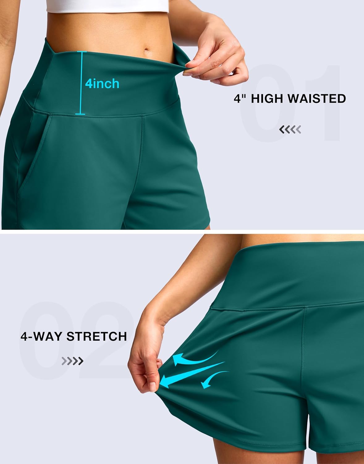 Soothfeel High Waisted Athletic Running Shorts for Women 3.5"/5" Tummy Control Workout Gym Hiking Shorts with Pockets - Image 5
