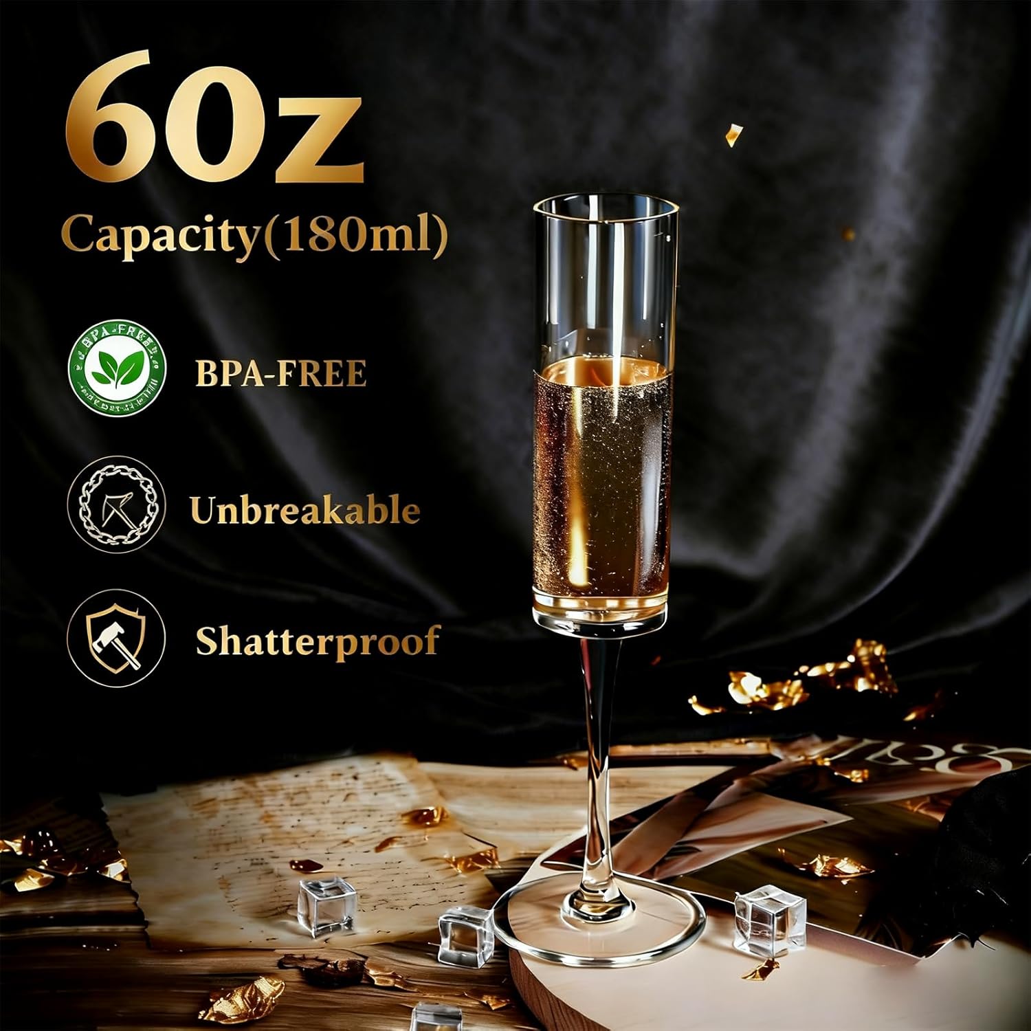 12 Pack Plastic Champagne Flutes, 6 Oz Clear Disposable Champagne Glasses Shatterproof Stemmed Wine Toasting Glasses Reusable Goblets Cocktail Cups for Wedding, Birthday, Anniversary New Year Party