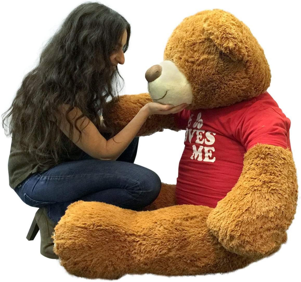 Uр Tо 40% оƒƒ Big Plush 5 Foot Giant Teddy Bear 60 Inch Soft Brown Wears HE Loves ME T-Shirt