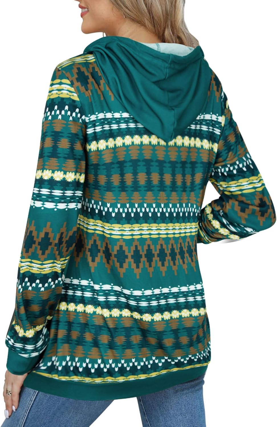 Miusey Womens Hooded Shirts Long Sleeve V Neck Tunic Hoodie Lightweight Sweatshirts with Kangaroo Pocket - Image 3