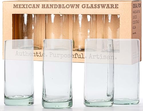 Verve CULTURE Vasos mexicanos Highball para beber, cristalería soplada a mano, vasos de vidrio transparente para cócteles, jugos, bebidas mixtas,