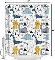 Vista 10 de Juego de cortinas de ducha impermeables con diseño de volcán de dinosaurios de dibujos animados, extra largas de 72 x 84 pulgadas, cortina de baño
