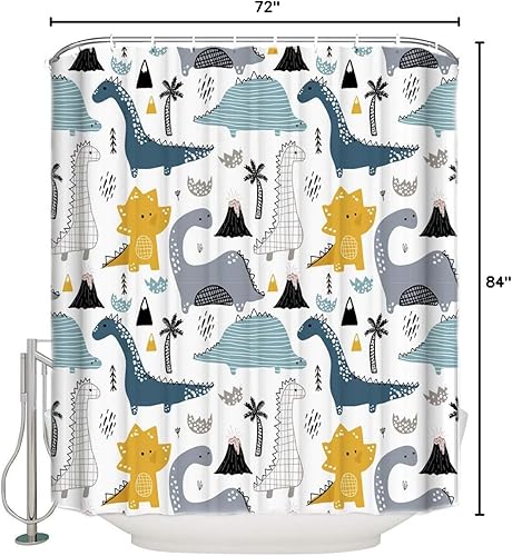 Miniatura 10 de Juego de cortinas de ducha impermeables con diseño de volcán de dinosaurios de dibujos animados, extra largas de 72 x 84 pulgadas, cortina de baño