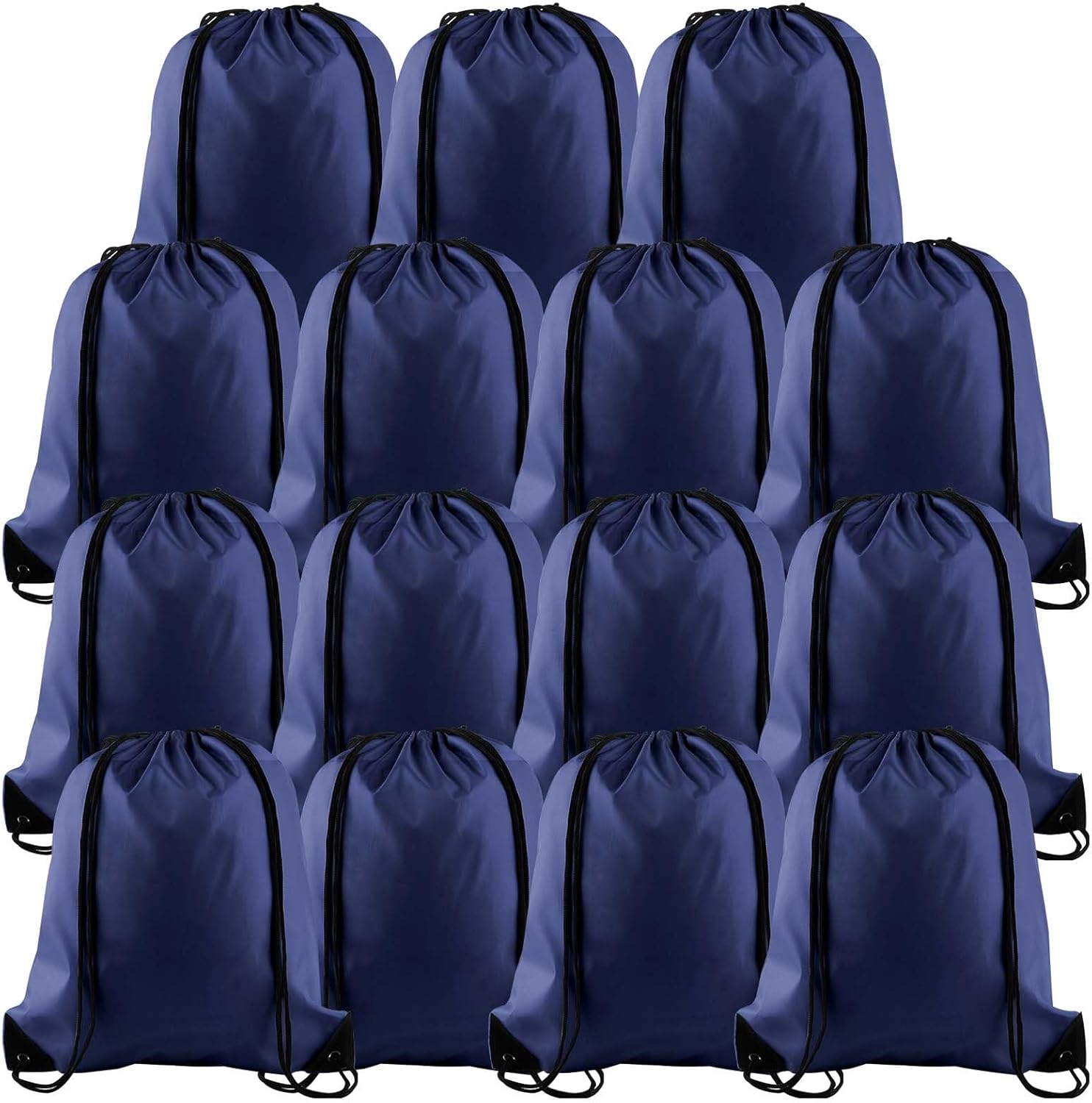 PLULON 15 Pcs Navy Blue Drawstring Bags Drawstring Backpack Bulk, String Backpack Cinch Sack Sport Gym Bags for Yoga Traveling Outdoor Sports