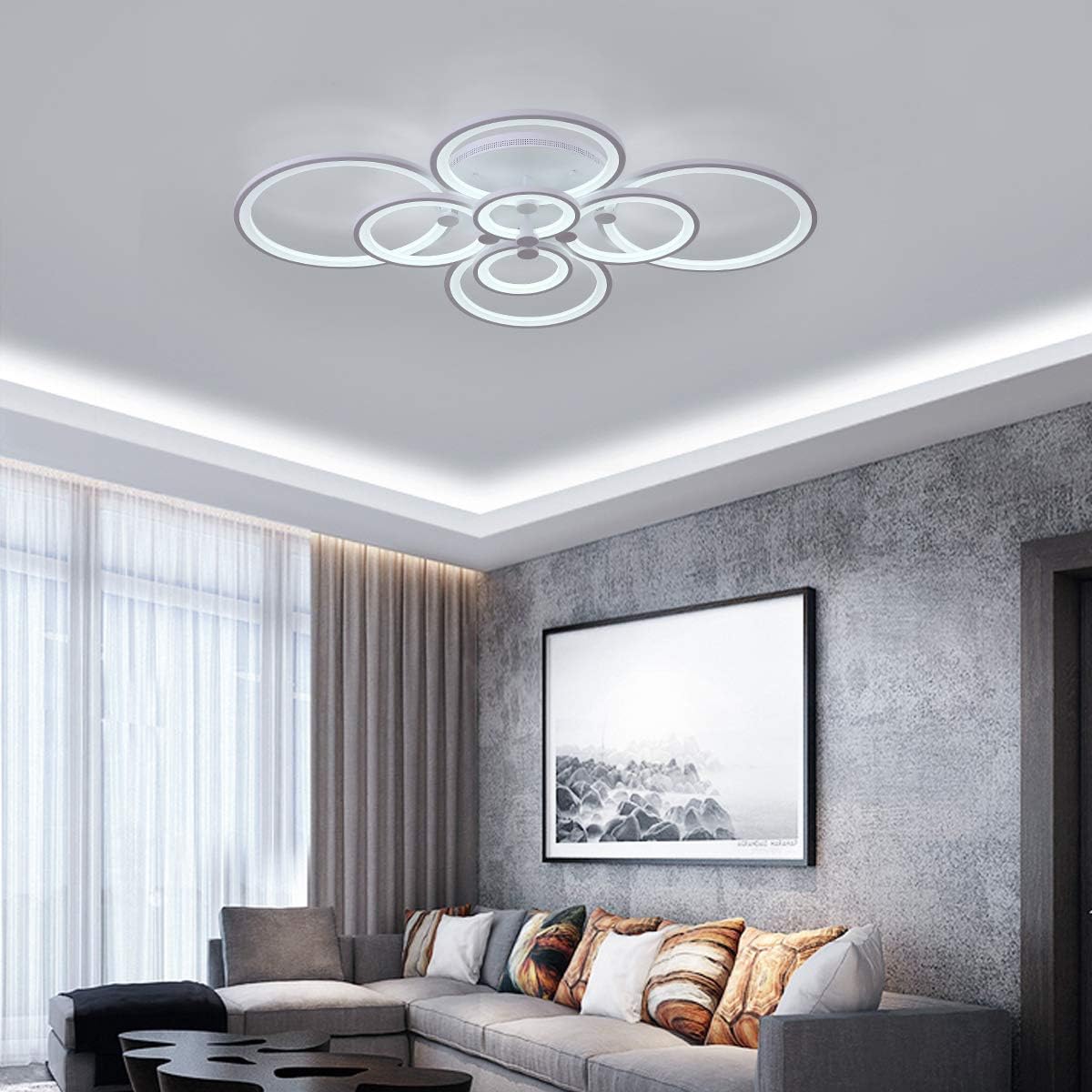 Wееklу Tор Sаlе Ganeed Modern LED Flush Mount Lighting Fixture,Dimmable 8-Head Close to Ceiling Light Acrylic Chandeliers for Bedroom Living Room Dining Room Kitchen Office(120W/3000-6500K)