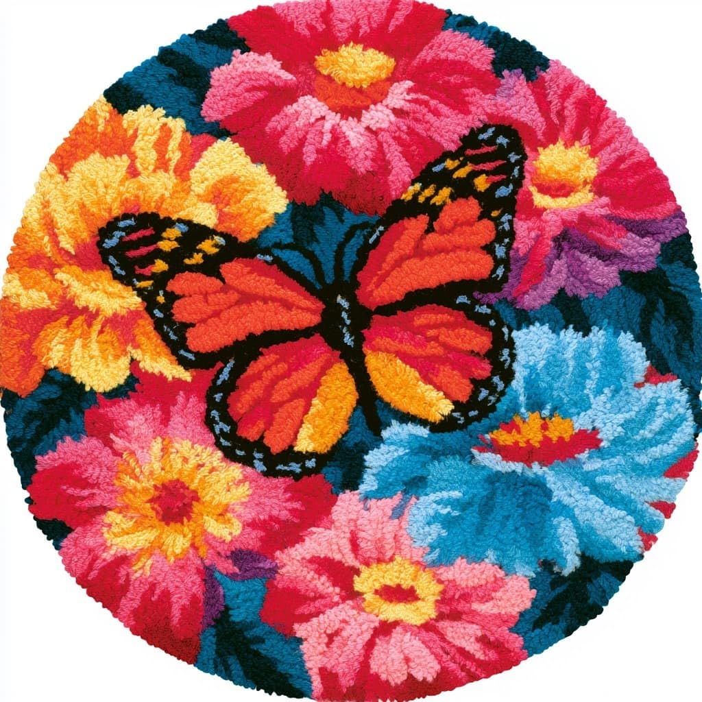 AMBATTERY Latch Hook Kits for Adults,Latch Hook Rug Kit,Butterflies Flowers