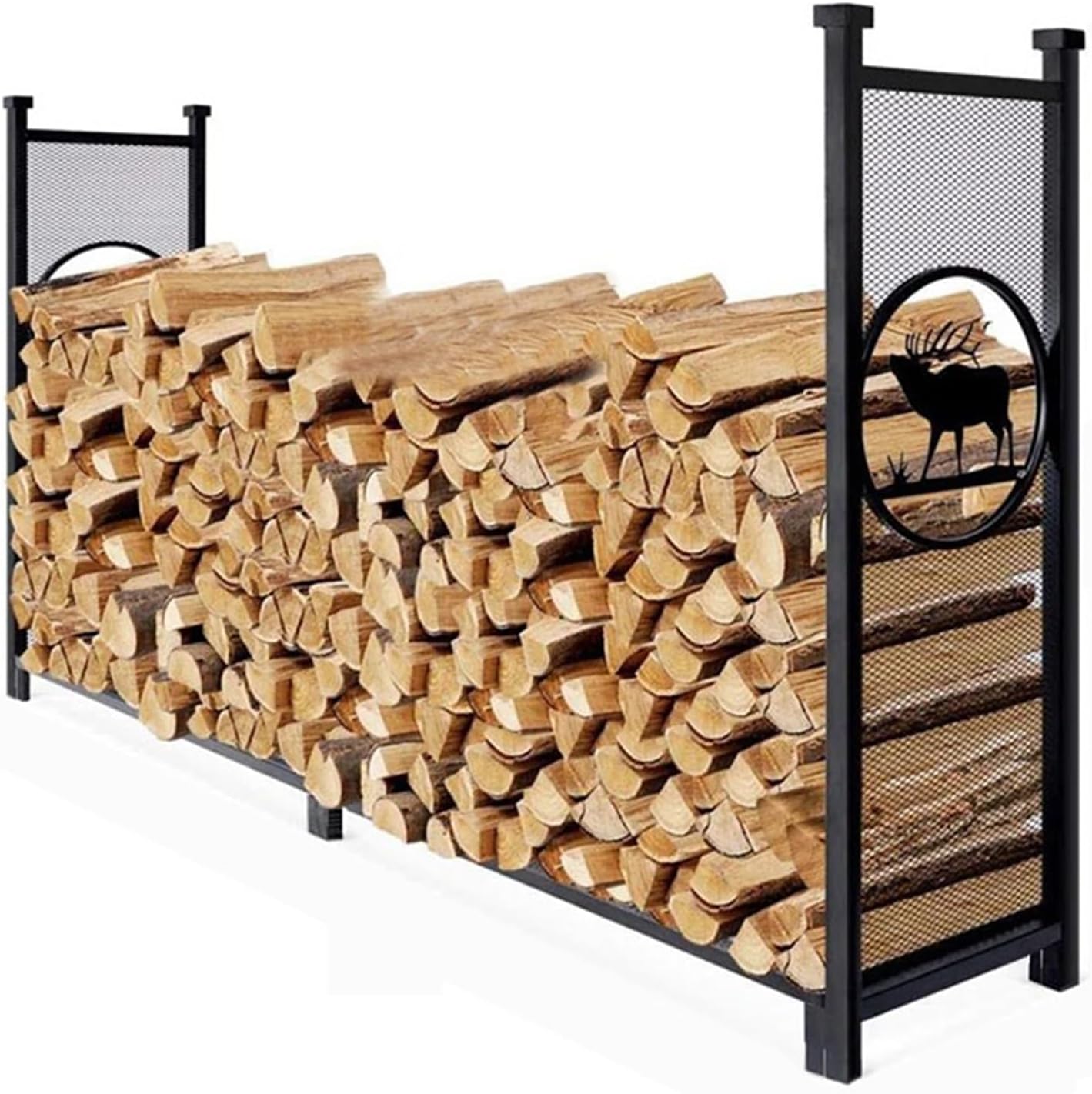 Oversized 96.9In Firewood Log Rack, Heavy Duty Wrought Iron Wood Stacker Holder For Outdoor Indoor Chimney/Hearth