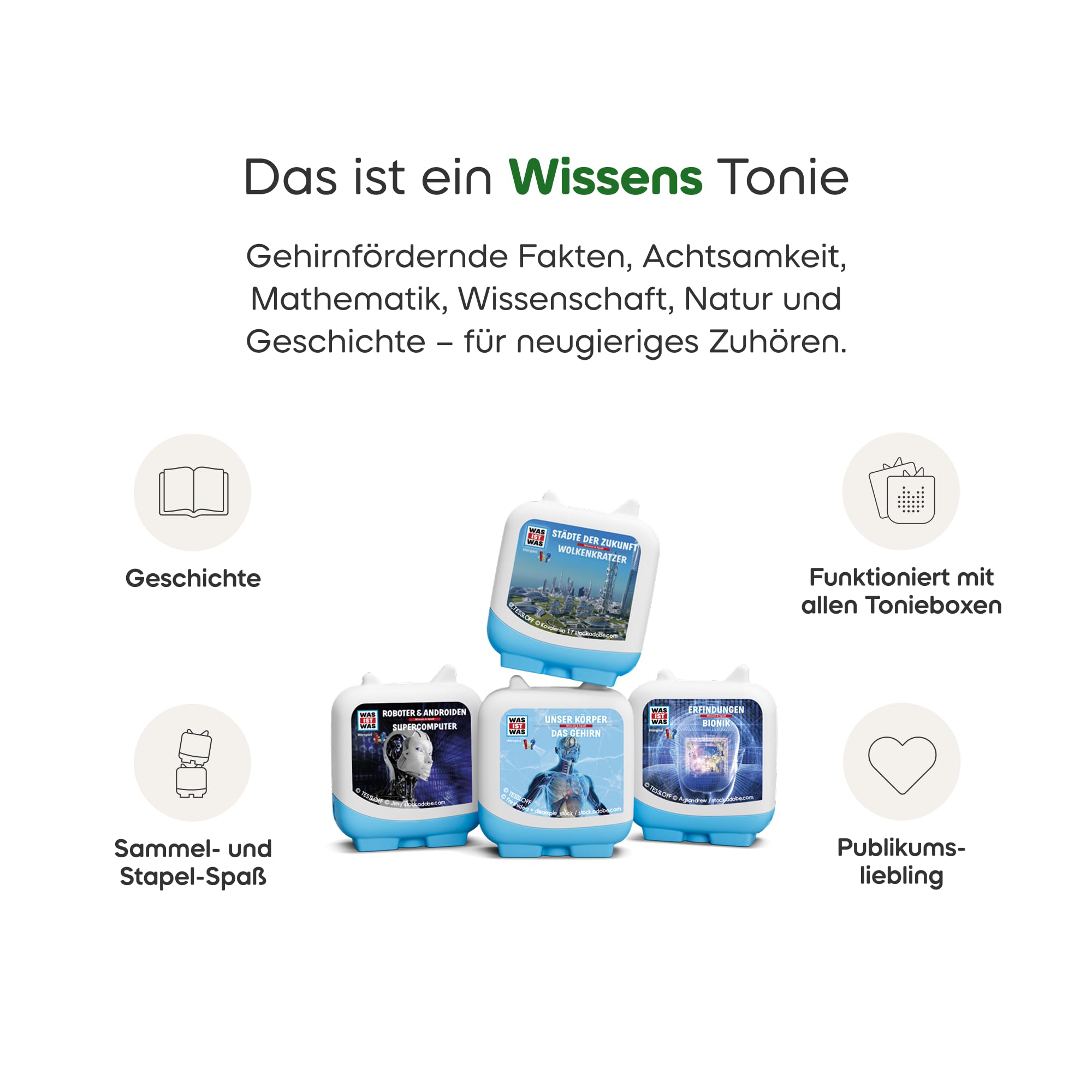 tonies Clever 4er Set was IST was für Deine Toniebox, Wissens-Hörspiel für Kinder ab 6 Jahren, Spielzeit je ca. 70 Minuten