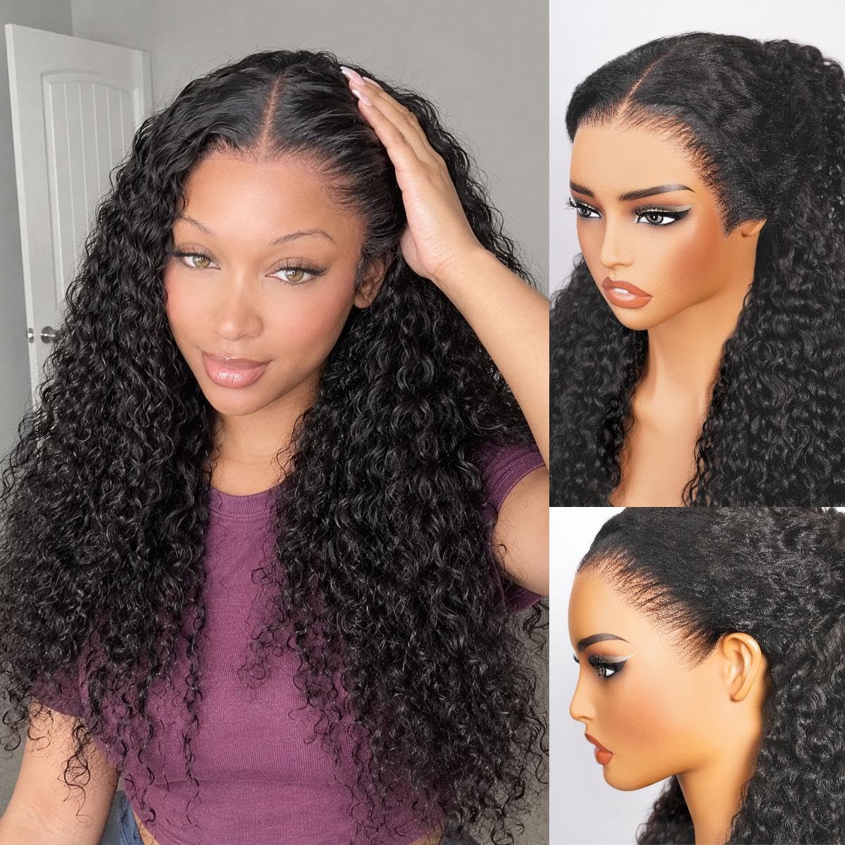 Arabella 13x6 Glueless Curly Human Hair Wig 250% Density Three-Go™ 20Inch 20 Inch Black Color Curly