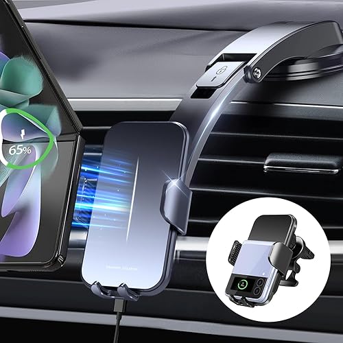 Cargador inalámbrico de coche para Samsung Galaxy Z Flip, carga de 15 W bobina de movimiento automático, ventilación de aire para tablero de