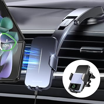 Wireless Car Charger for Samsung Galaxy Z Flip, 15W Charging [AUTO MOVING COIL], Dash Air Vent Auto-Clamping Car Phone Holder Charger Mount Wireless Charging for iPhone 17/16/15, Galaxy Z Flip 7/6/5/4