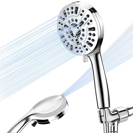 ZDP High Pressure Handheld Shower Head 10 Mode High Flow Hand Held Showerhead Set 5.04IN Showerhead 59IN Stainless Steel Hose Adjustable Brass Ball Bracket Built-in Power Wash To Clean Tub Tiles Pets