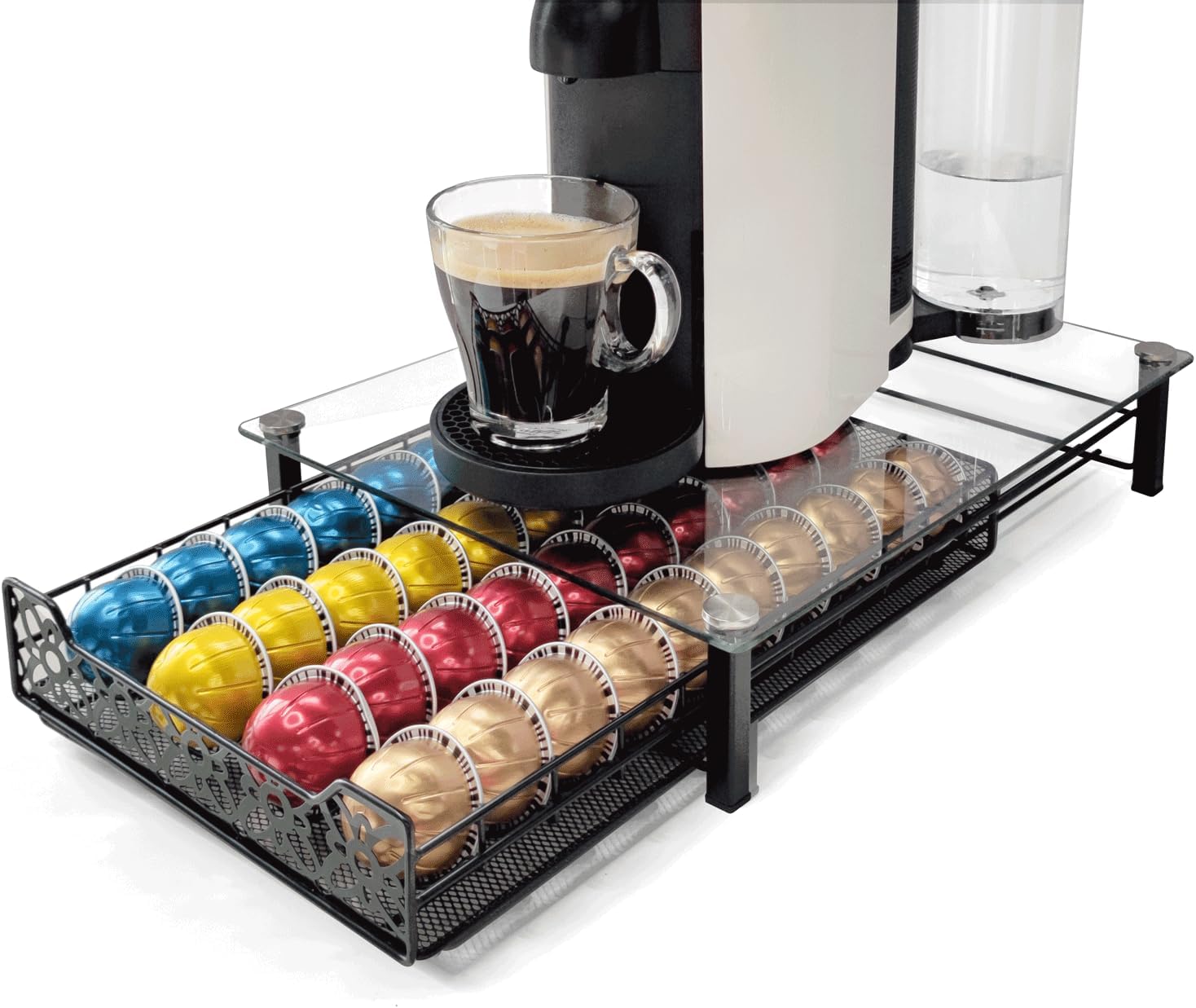 RECAPS Coffee Pod Kitchen Organizer Storage Holder Pod Drawer Compatible with Vertuoline and VertuolinePlus Machines Tempered Glass Drawer Stores 40 Coffee Pods(Coffee Pods NOT Included)