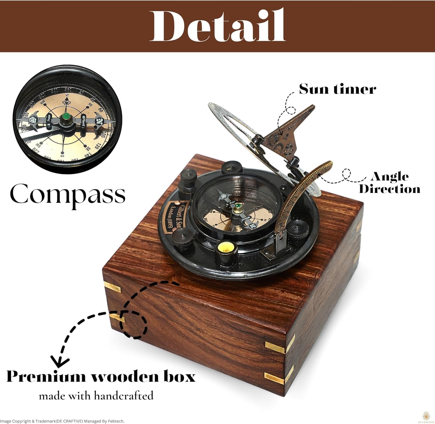 Brass Sundial Compass with Wooden Box – 4” Antique Mariner’s Navigational Compass | Solid Calibrated Survival Tool | Durable Vintage Nautical Collectible & Unisex Adventure Gift