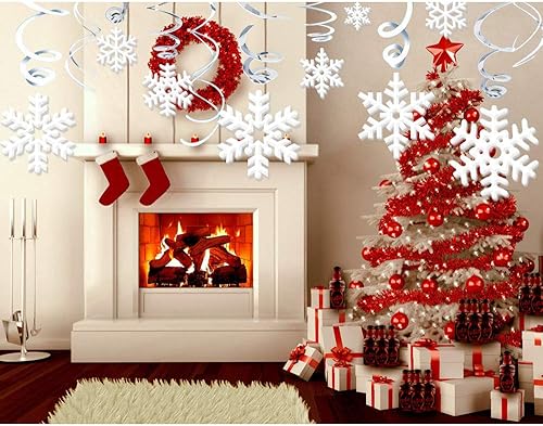 Miniatura 2 de Omgouue Decoración de remolino colgante de copo de nieve de Navidad de 42 unidades – Frozen Winter Wonderland/Navidad/vacaciones para fiestas de Año