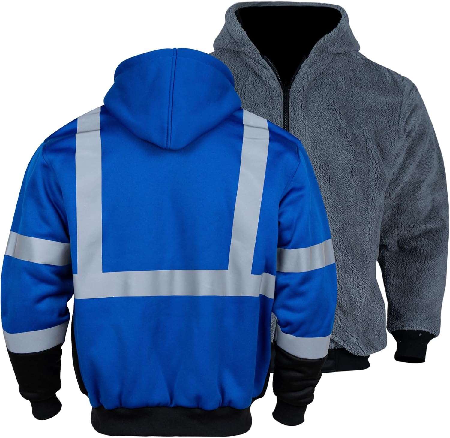 FONIRRA Men‘s Hi Vis Hoodie Reflective ANSI Class 3 Wool Fleece Safety Sweatshirts High Visibility Zipper Jacket - Image 3