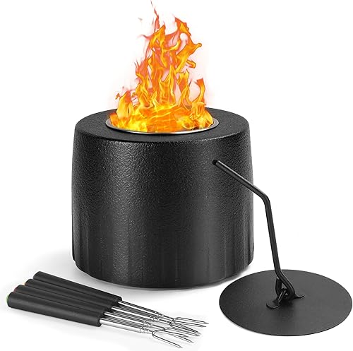 Cuenco para fogata de mesa, chimenea de cerámica con 4 palos telescópicos, mini hoguera portátil de mesa sin humo, para interiores y exteriores,